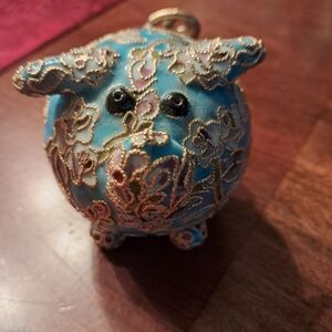 Blue and Gold Decorative Pig Figurine